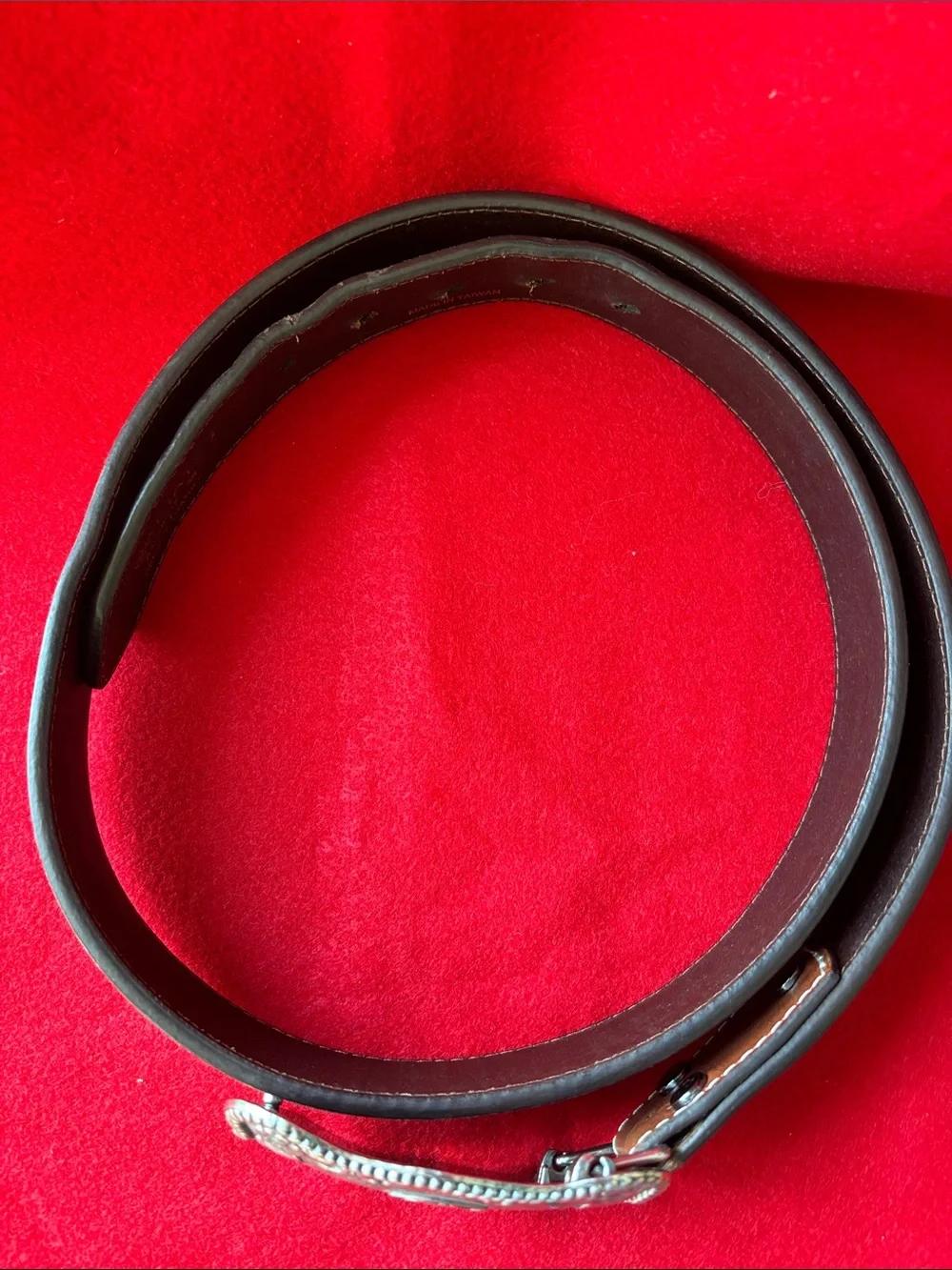 Ariat Brown Tooled Leather Belt with Ornate Silver Buckle - Western Logo